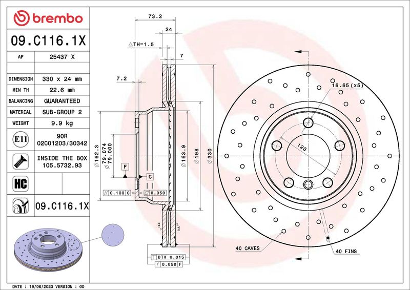 BREMBO Bremsscheibe 09.C116.1X
