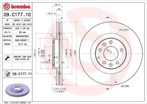 BREMBO Bremsscheibe 09.C177.11