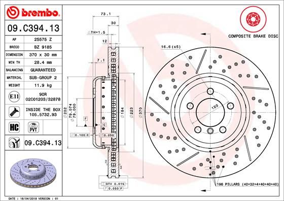 BREMBO Bremsscheibe 09.C394.13