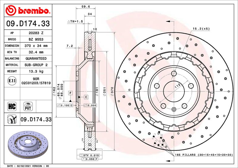 BREMBO Bremsscheibe 09.D174.33
