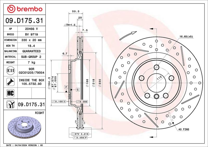 BREMBO Bremsscheibe 09.D175.31