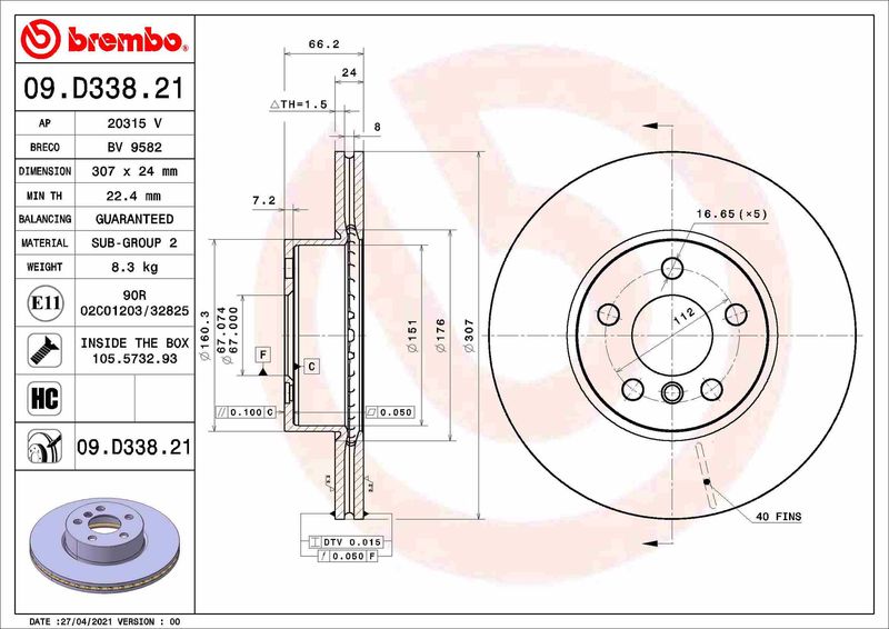 BREMBO Bremsscheibe 09.D338.21