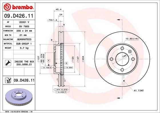 BREMBO Bremsscheibe 09.D426.11