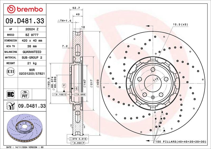 BREMBO Bremsscheibe 09.D481.33