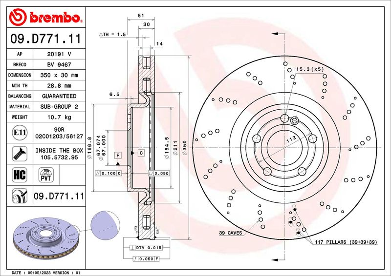 BREMBO Bremsscheibe 09.D771.11
