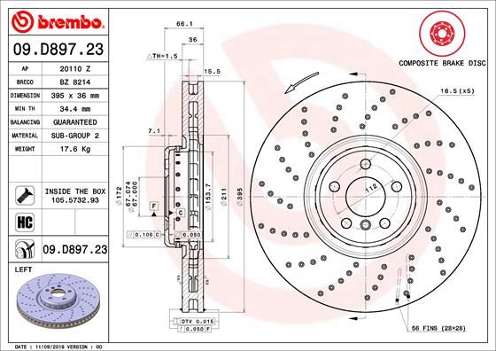 BREMBO Bremsscheibe 09.D897.23