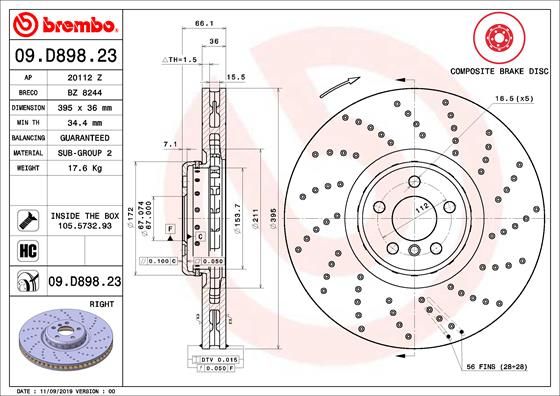 BREMBO Bremsscheibe 09.D898.23