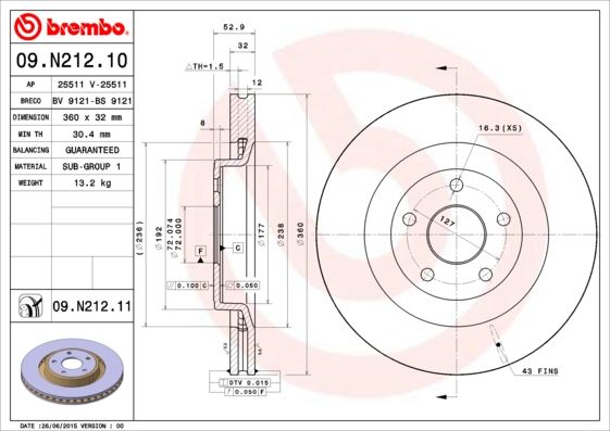 BREMBO Bremsscheibe 09.N212.11