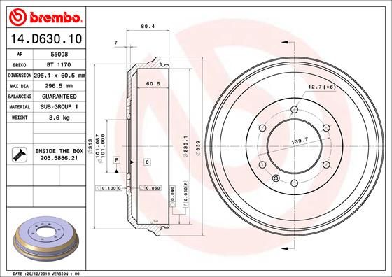 BREMBO Bremstrommel 14.D630.10