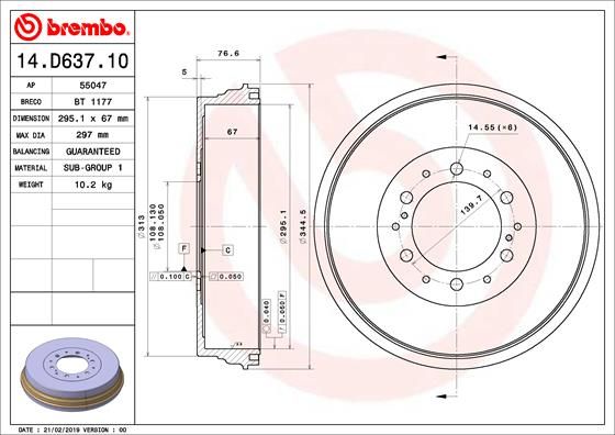BREMBO Bremstrommel 14.D637.10