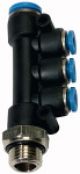 Verteiler-Steckverschraubung, drehbar, Außengewinde zylindrisch mit O-Ring Gewinde G 1/4 für Schlauch-
Außen-Ø
mm 1x8 / 3x6