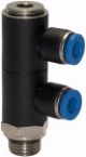 Winkelsteckverschraubung, 2 Abgänge, drehbar, mit Innensechskant, zylindrisches Gewinde Gewinde G 3/8 für Schlauch-
Außen-Ø
mm 10