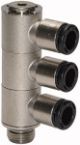Mehrfach-Steckverbinder, drehbar, 3 Abgänge, Außengewinde zylindrisch mit O-Ring Gewinde G 1/8 für Schlauch-
Außen-Ø
mm 6